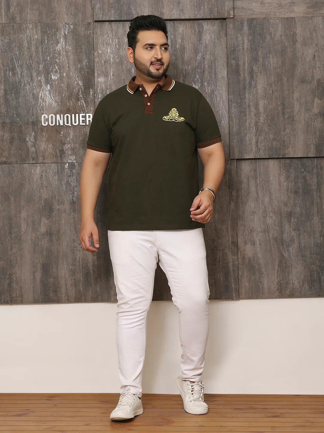 Men Plus Size Surfer Solid Olive Polo Tshirt - bigbanana