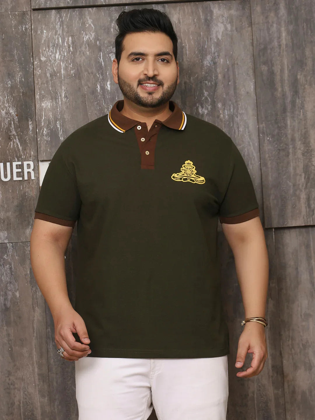 Men Plus Size Surfer Solid Olive Polo Tshirt - bigbanana