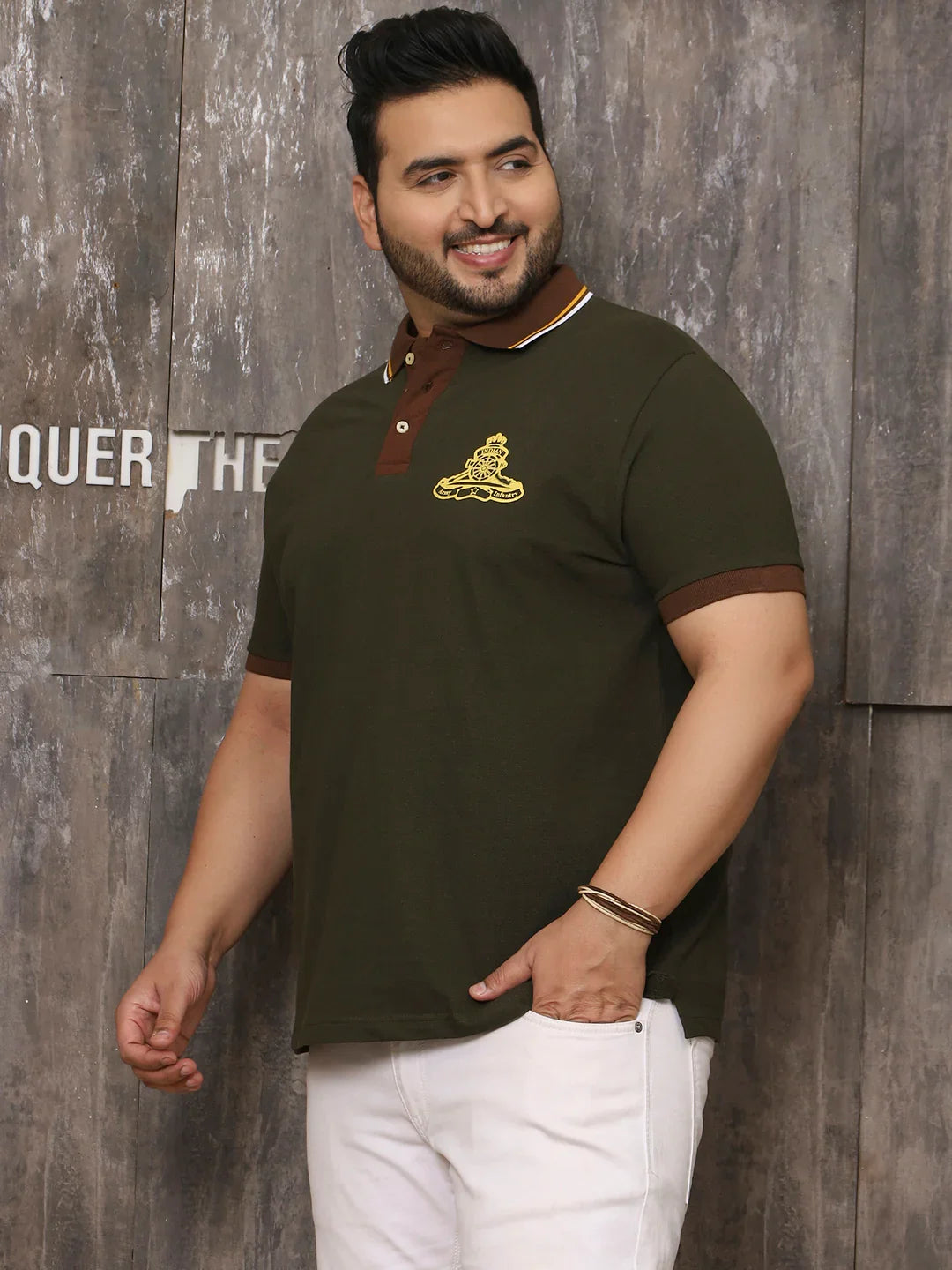 Men Plus Size Surfer Solid Olive Polo Tshirt - bigbanana