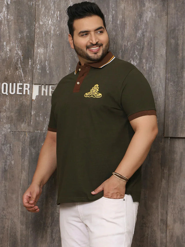 Men Plus Size Surfer Solid Olive Polo Tshirt - bigbanana