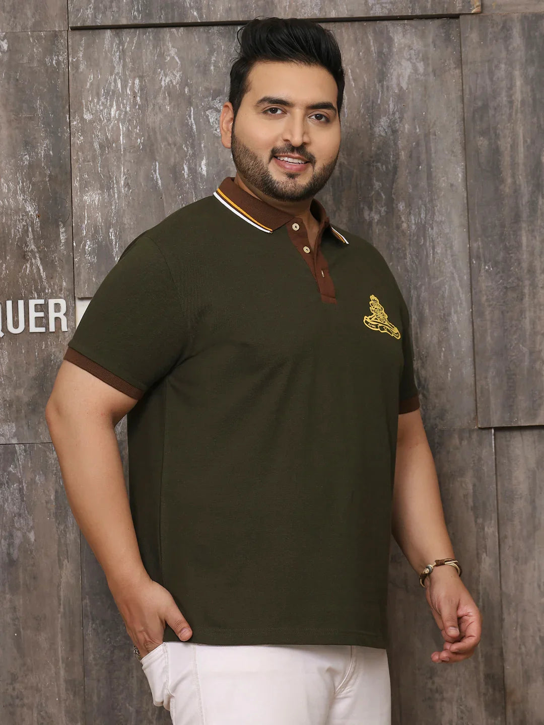 Men Plus Size Surfer Solid Olive Polo Tshirt - bigbanana
