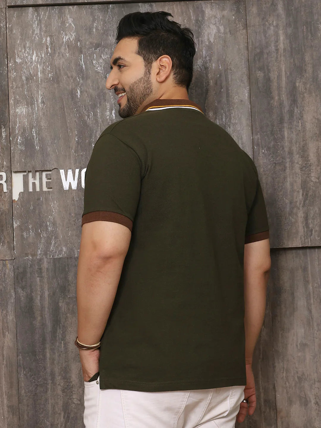 Men Plus Size Surfer Solid Olive Polo Tshirt - bigbanana