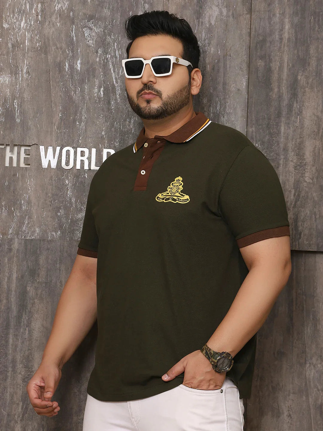 Men Plus Size Surfer Solid Olive Polo Tshirt - bigbanana