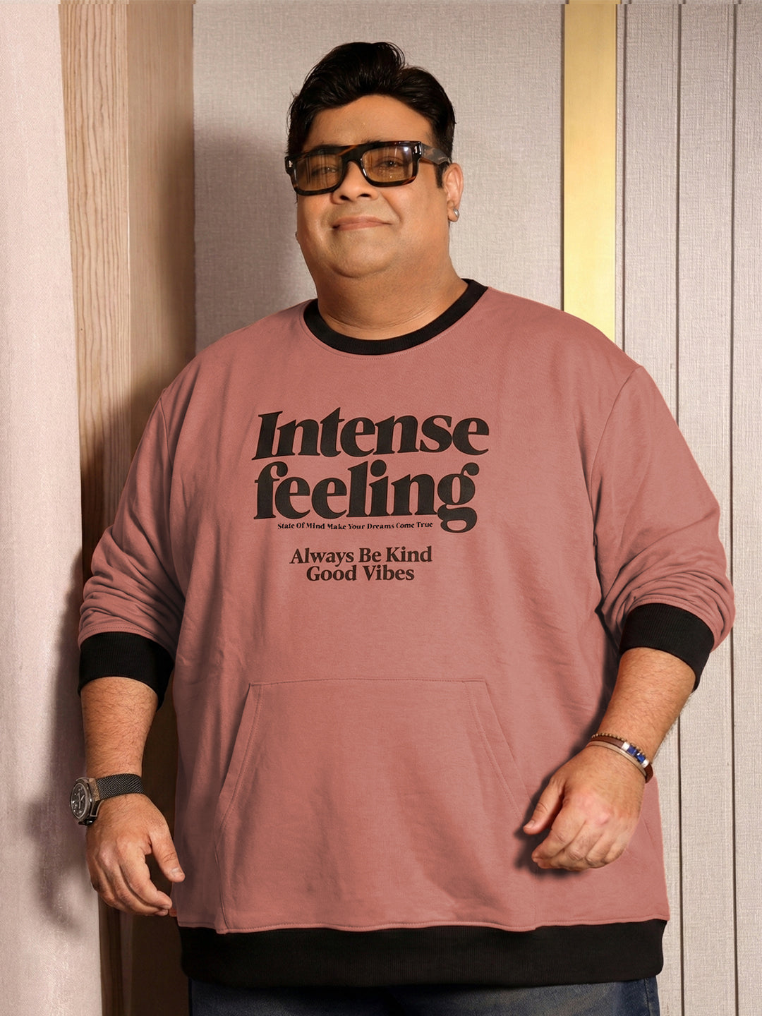 Men Plus Size Surge Peach Printed Sweatshirt