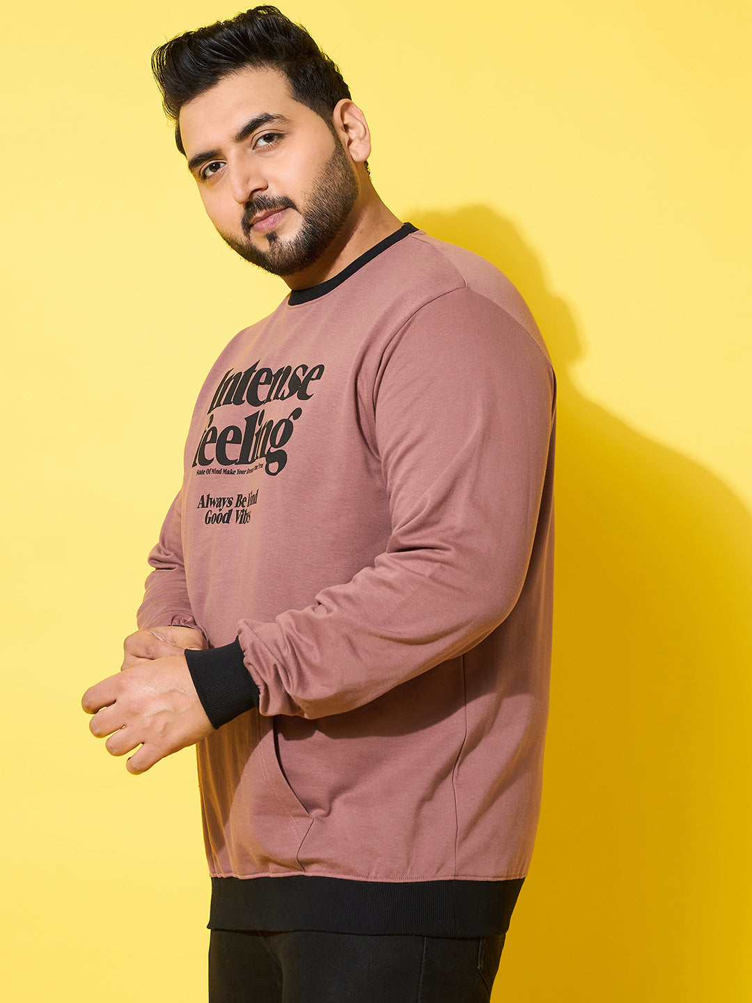Men Plus Size Surge Peach Printed Sweatshirt