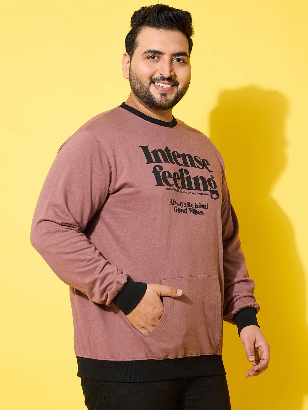 Men Plus Size Surge Peach Printed Sweatshirt