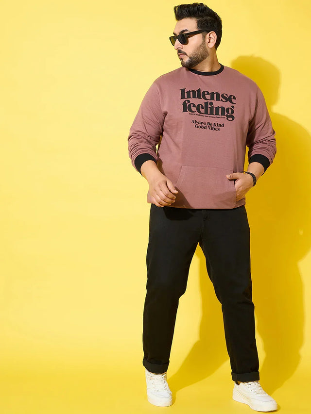 Men Plus Size Surge Peach Printed Sweatshirt