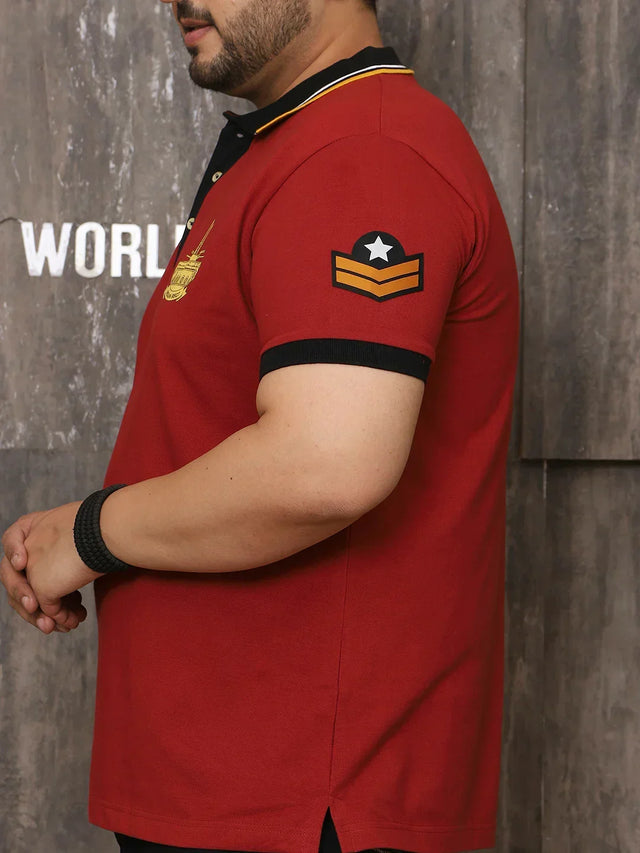 Men Plus Size Surreal Solid Red Polo Tshirt - bigbanana