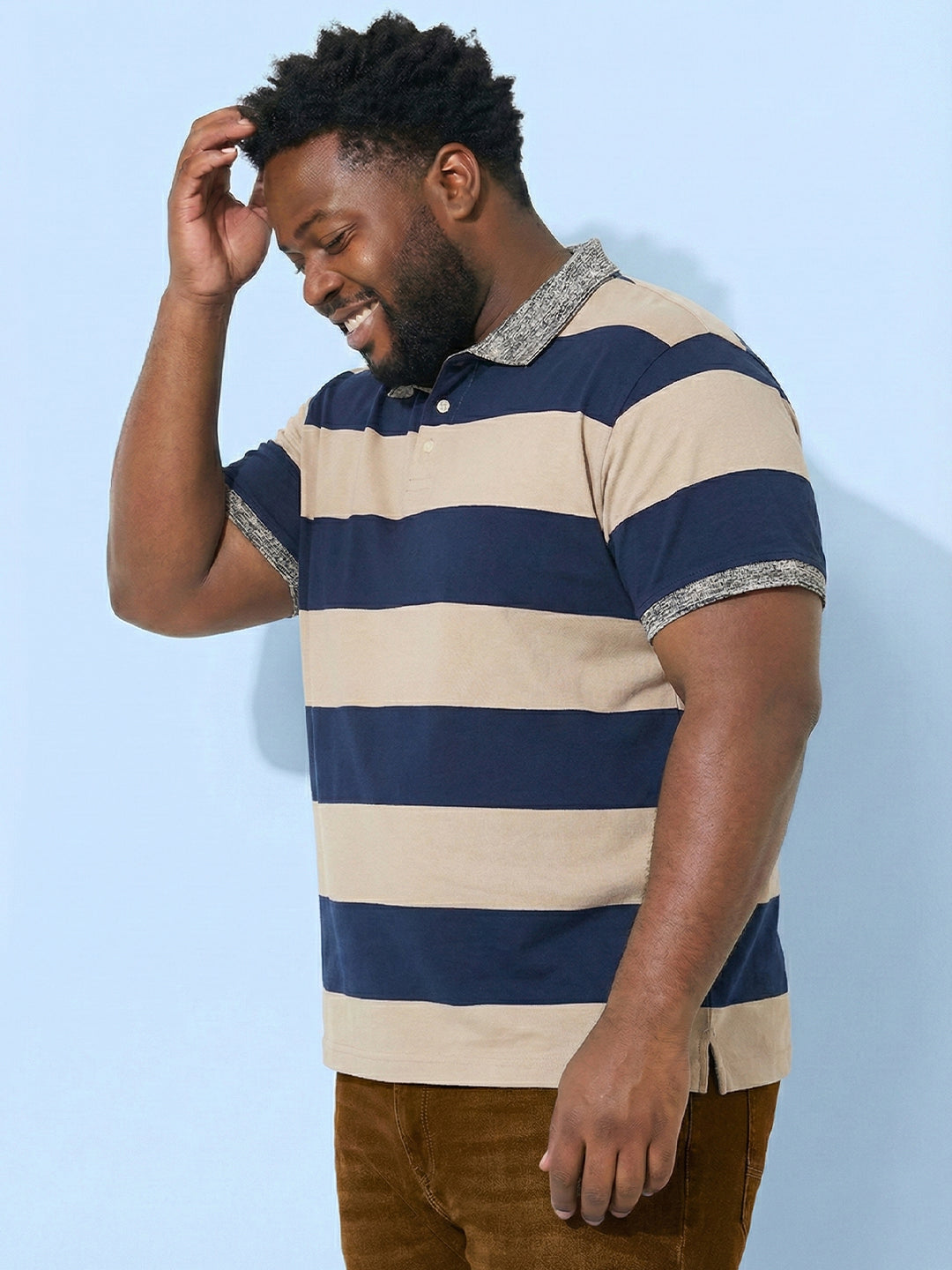 Men Plus Size Harbor Multicolor Striped Polo Tshirt