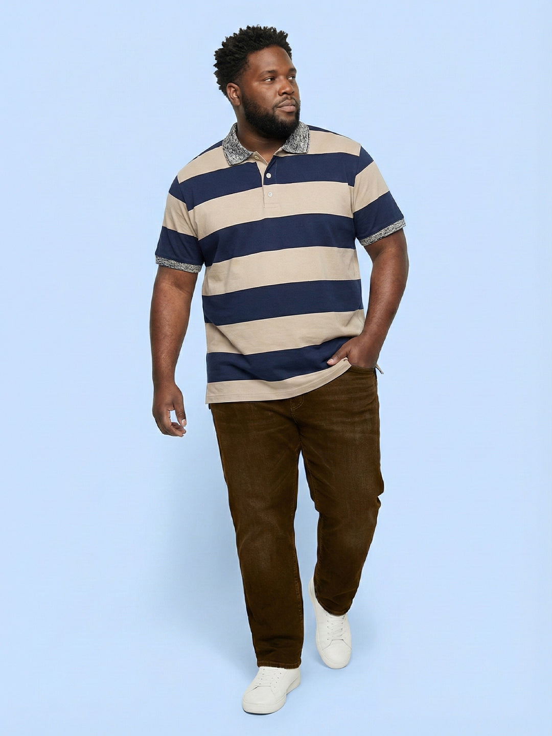Men Plus Size Harbor Multicolor Striped Polo Tshirt
