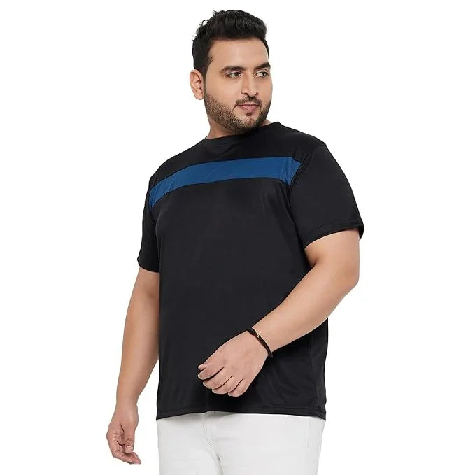 Men Plus Size Tango Black Colorblock Round Neck Tshirt - bigbanana