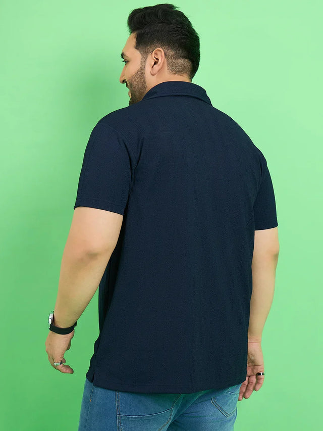 Men Plus Size Tempest Navy Blue Solid Shirt - bigbanana