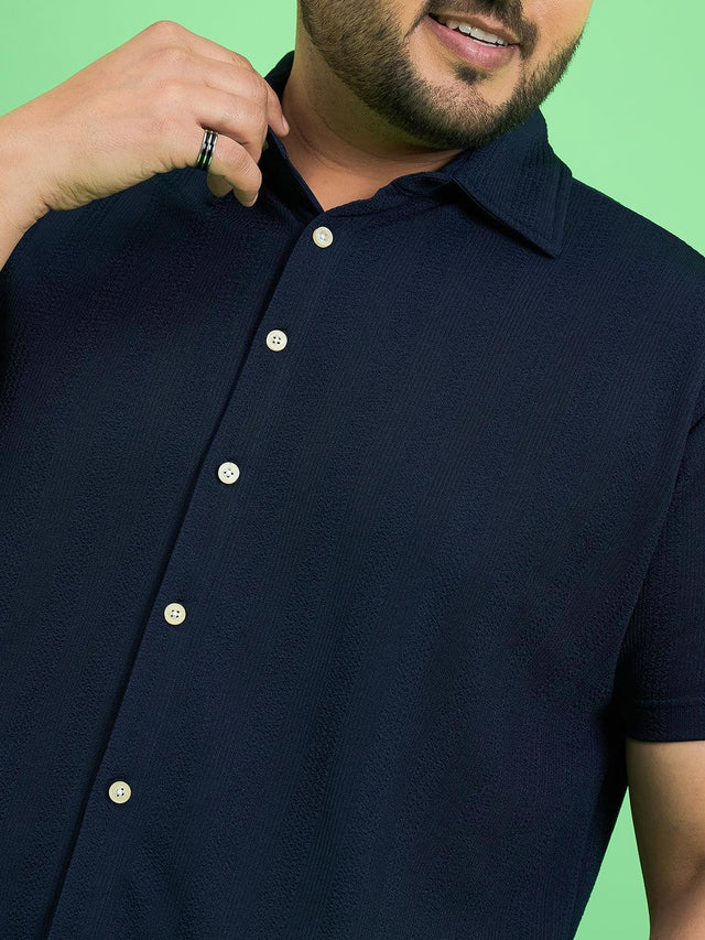 Men Plus Size Tempest Navy Blue Solid Shirt - bigbanana