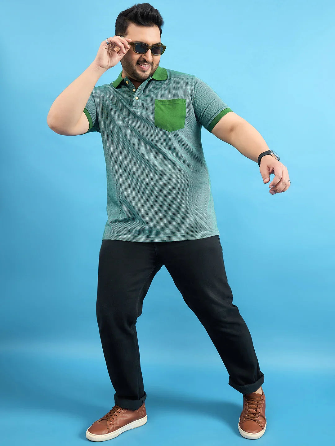 Men Plus Size Tempo Bottle Green Solid Polo Tshirt - bigbanana
