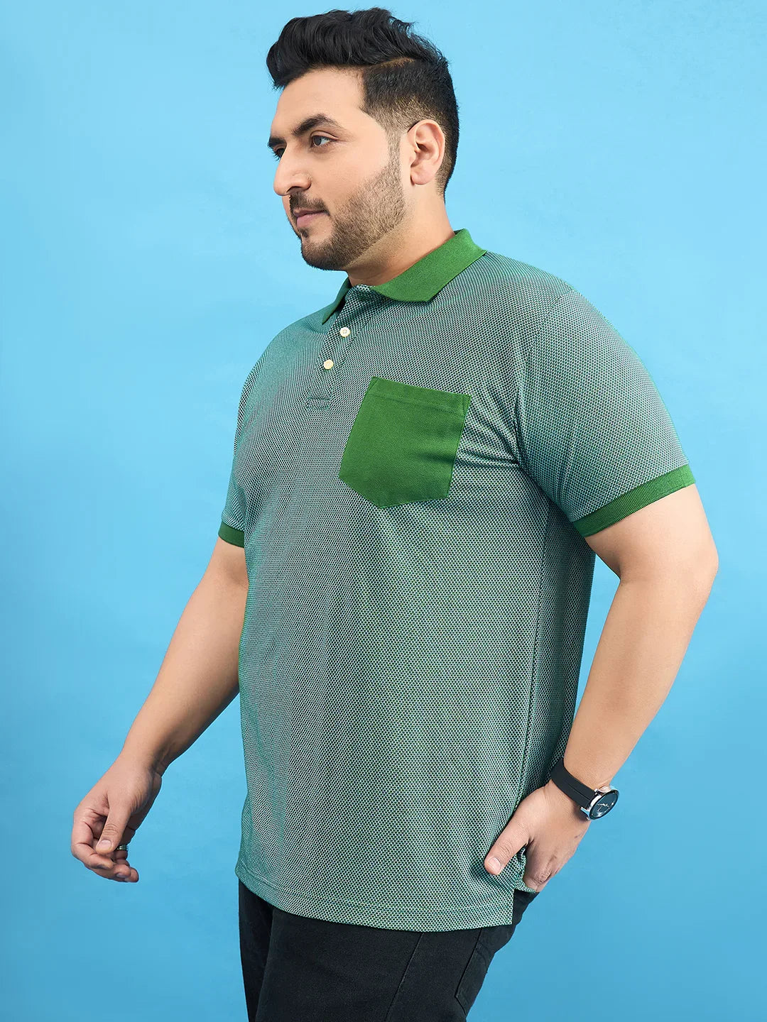 Men Plus Size Tempo Bottle Green Solid Polo Tshirt - bigbanana