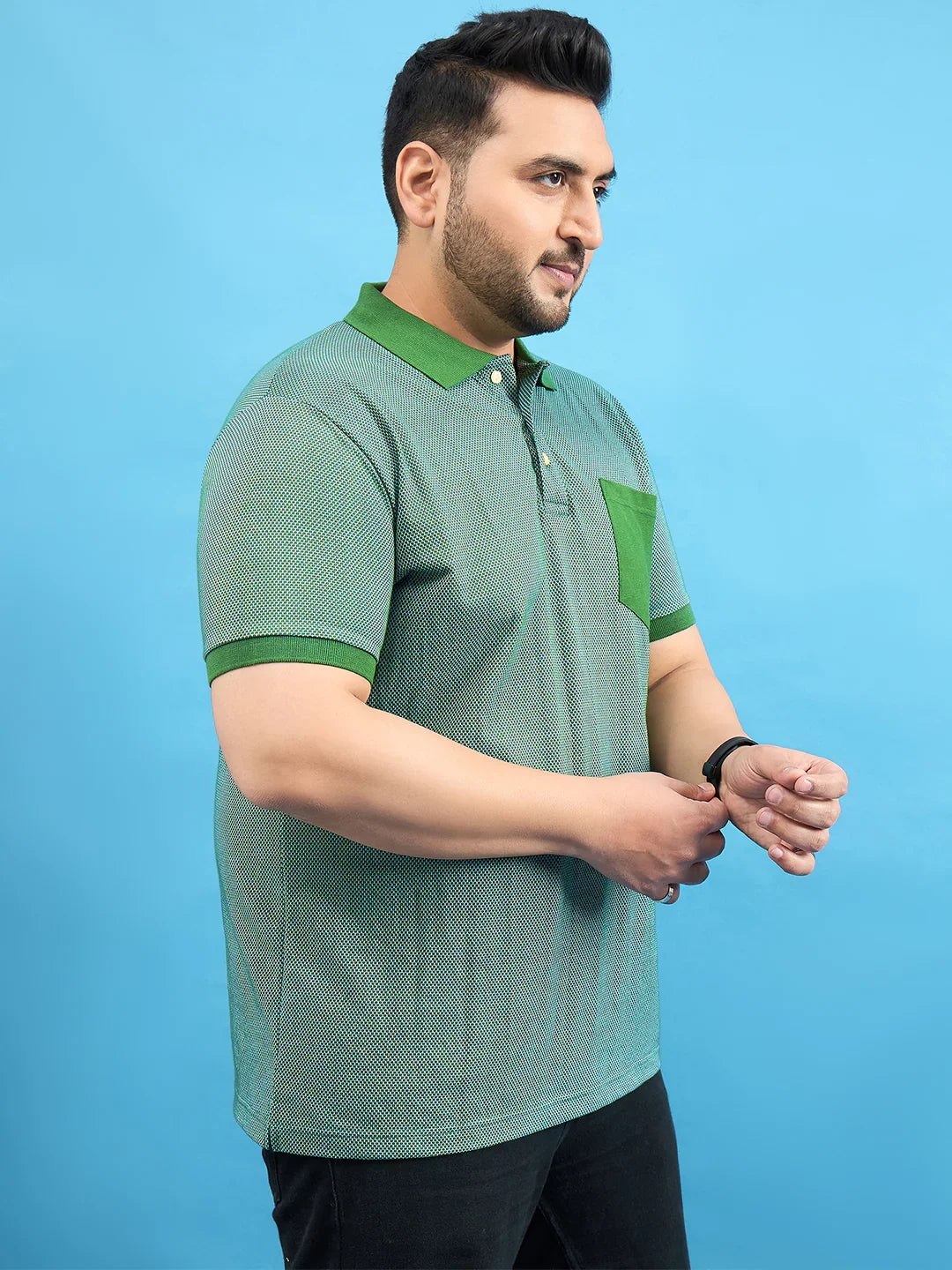 Men Plus Size Tempo Bottle Green Solid Polo Tshirt - bigbanana