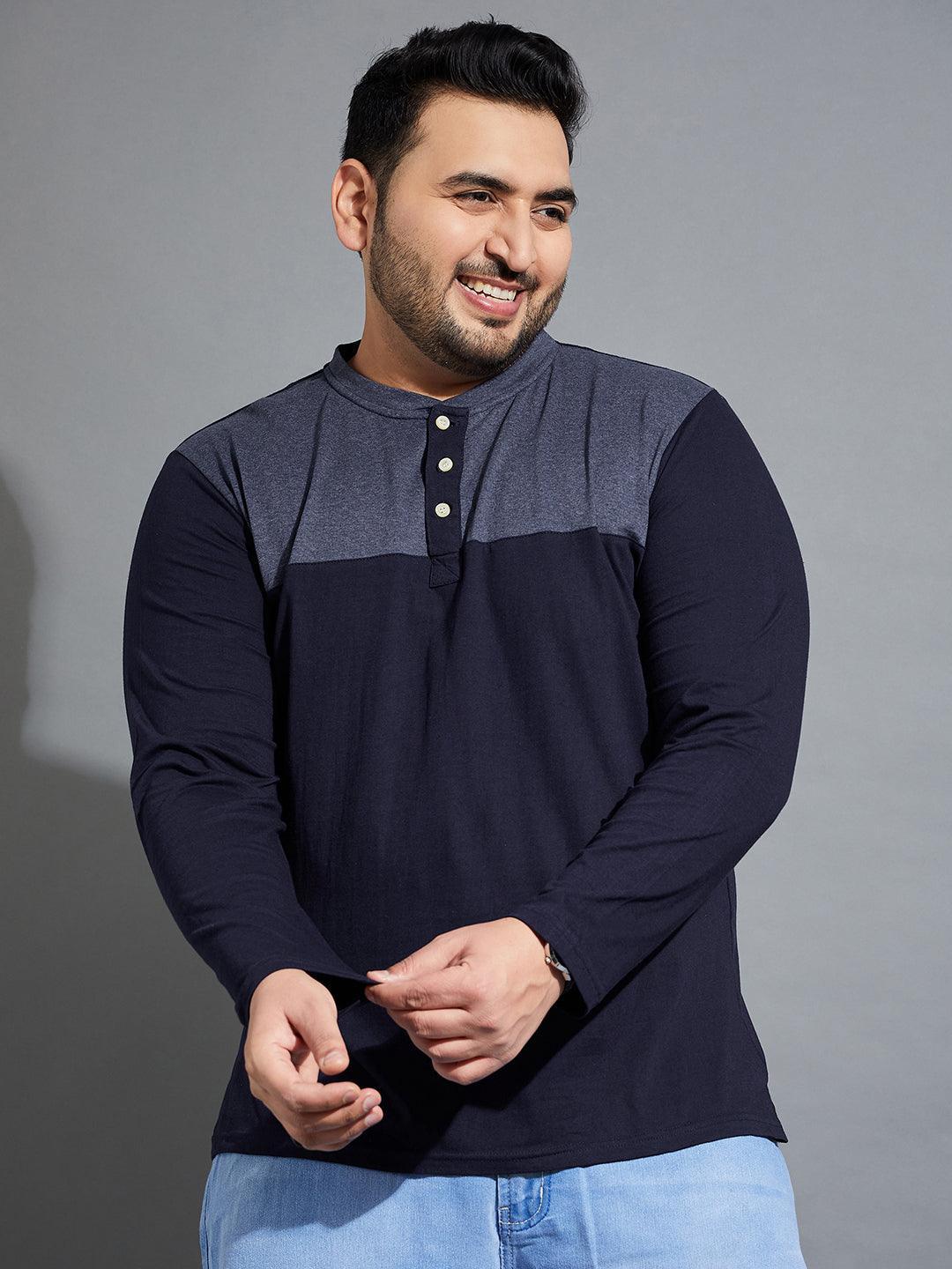 Men Plus Size Tenzing-10 Colorblock Henley Tshirt - bigbanana