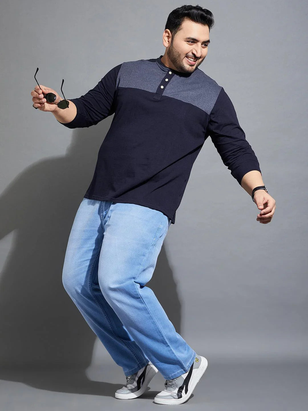 Men Plus Size Tenzing-10 Colorblock Henley Tshirt - bigbanana