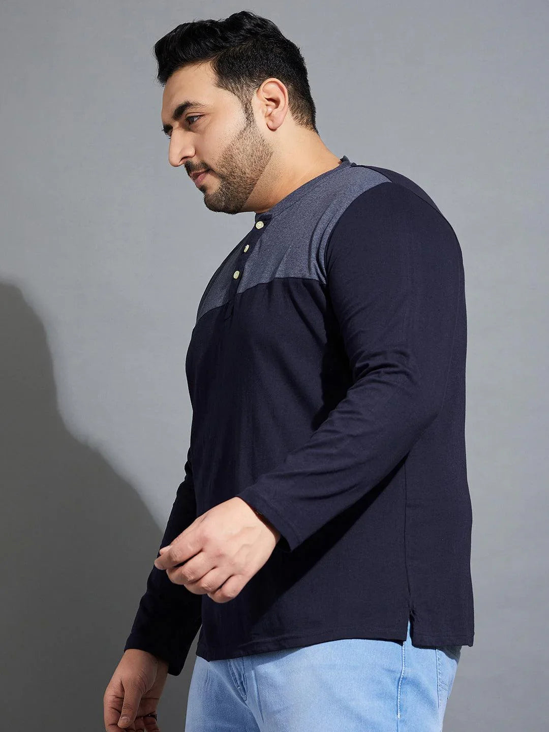Men Plus Size Tenzing-10 Colorblock Henley Tshirt - bigbanana