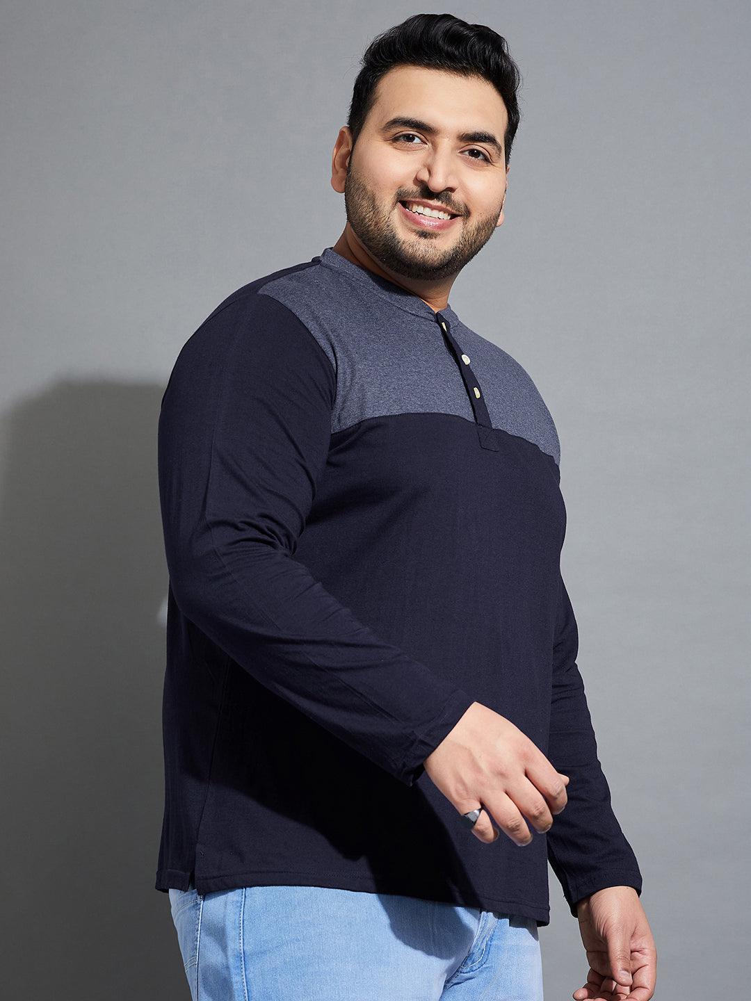 Men Plus Size Tenzing-10 Colorblock Henley Tshirt - bigbanana