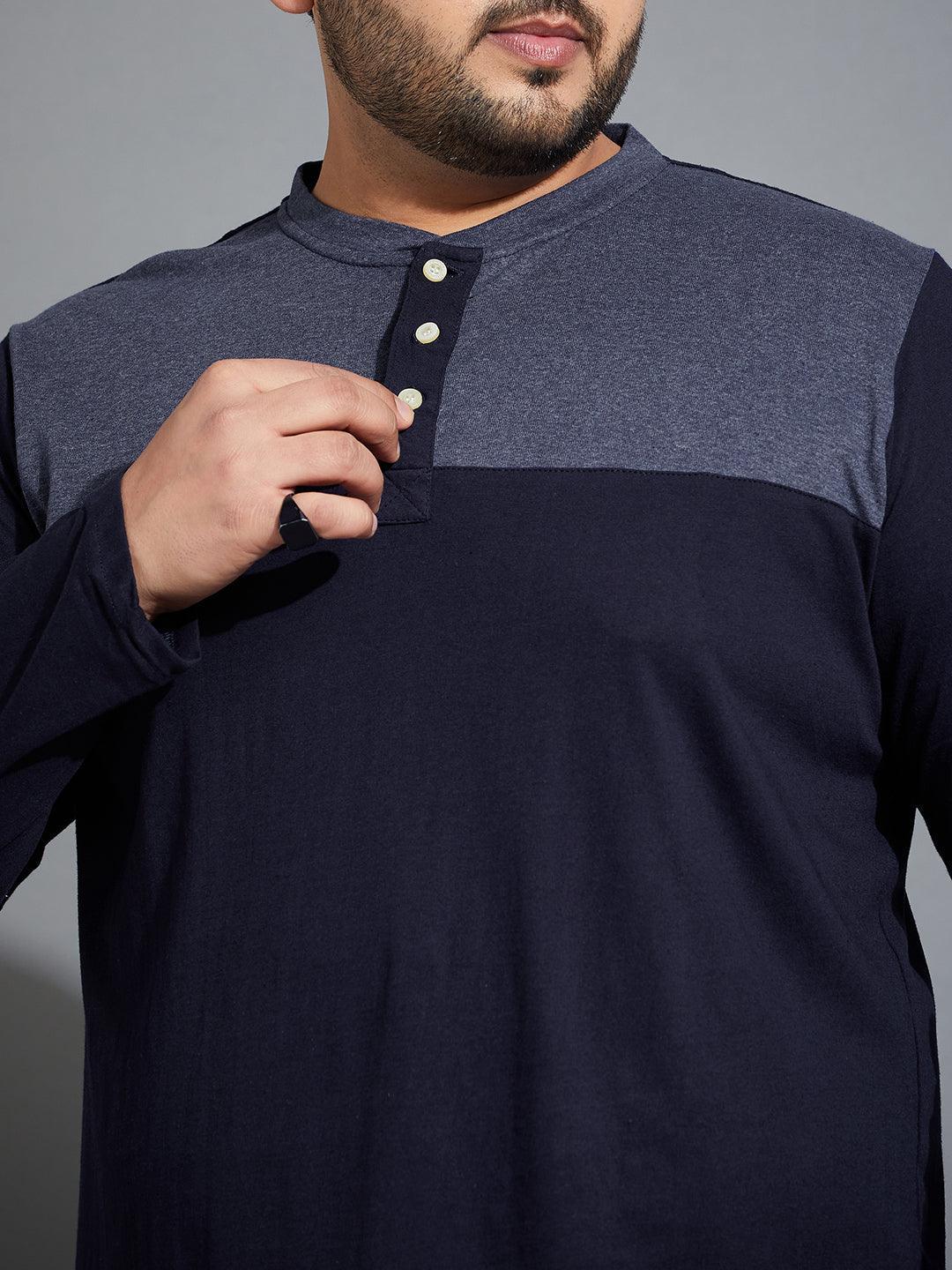 Men Plus Size Tenzing-10 Colorblock Henley Tshirt - bigbanana