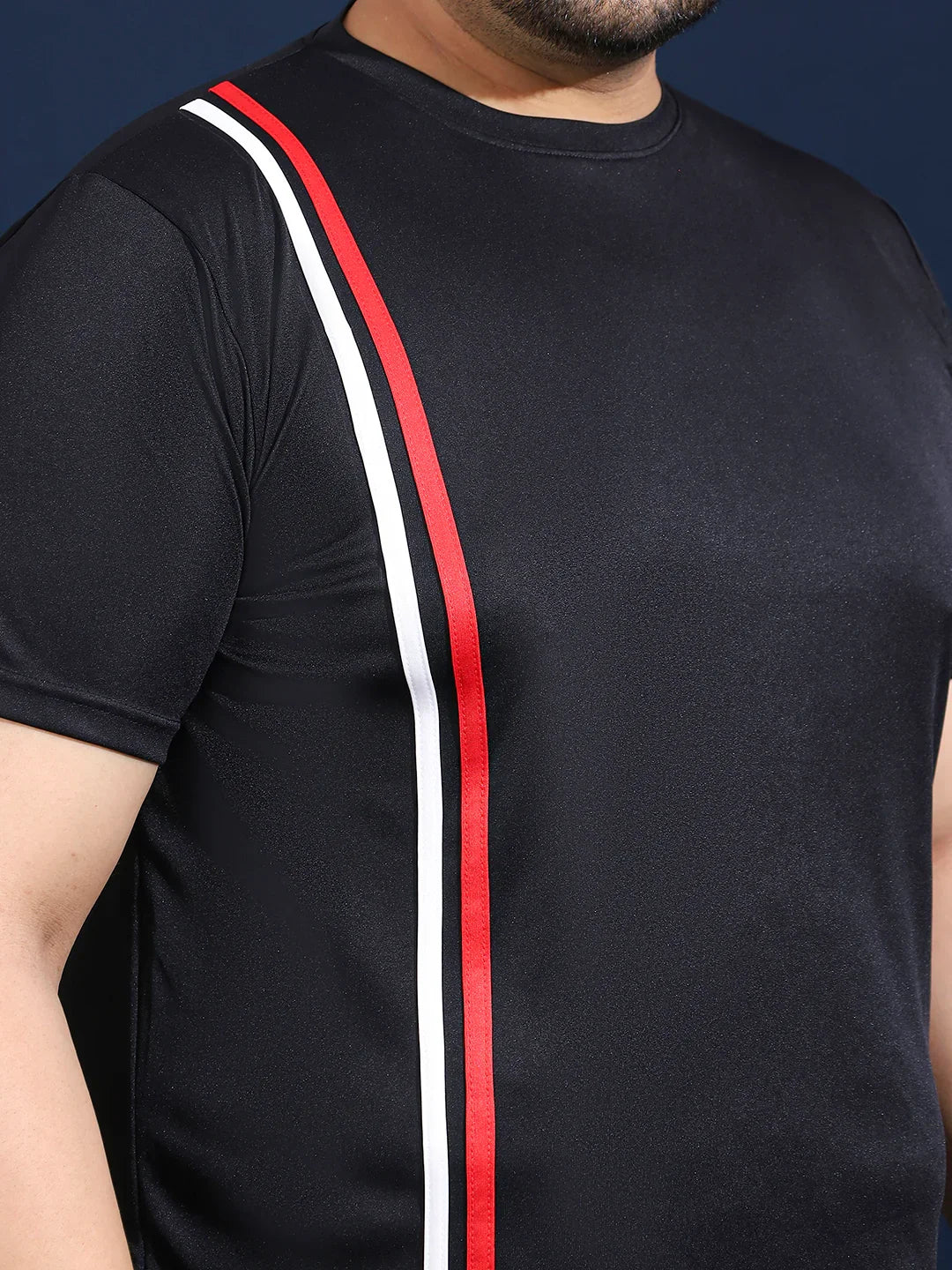 Men Plus Size Thalora-Black Striped Black Round Neck Tshirt - bigbanana