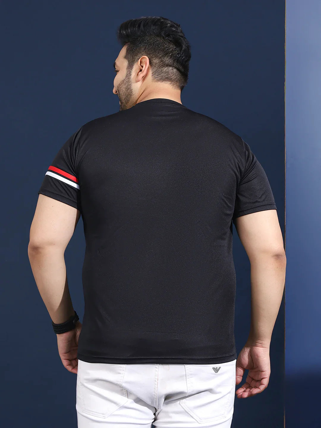 Men Plus Size Thalora-Black Striped Black Round Neck Tshirt - bigbanana