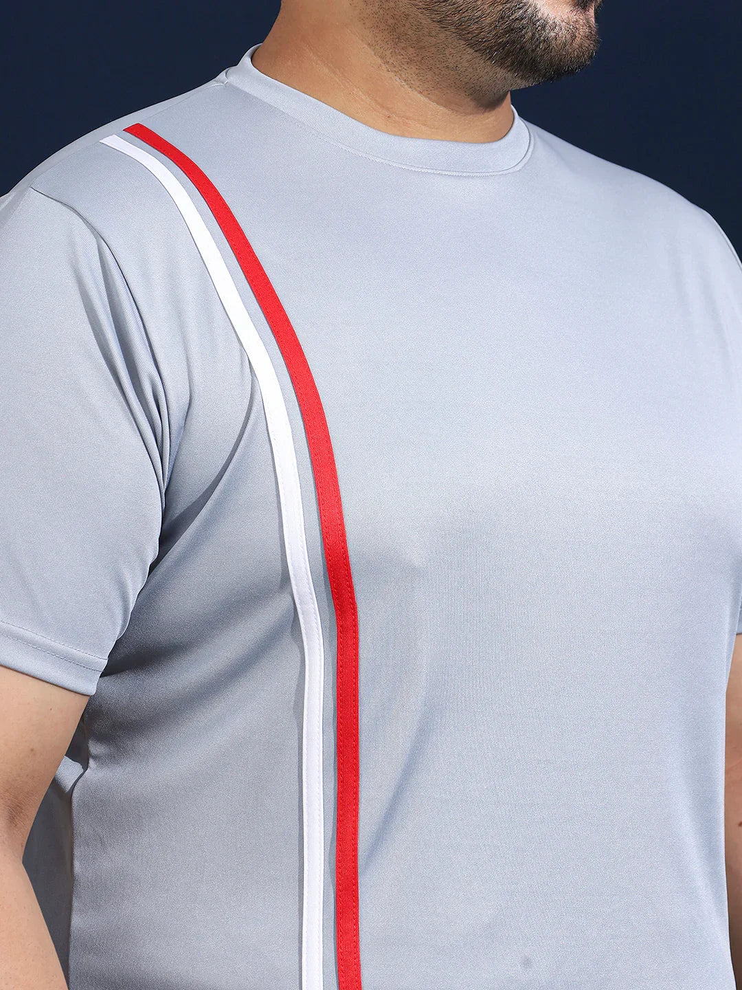 Men Plus Size Thalora-Grey Striped Grey Round Neck Tshirt - bigbanana