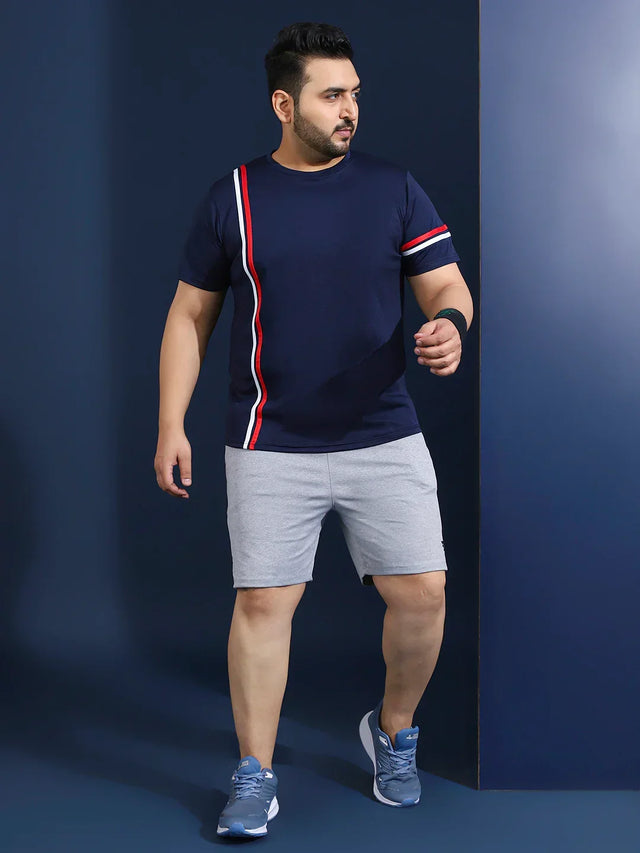 Men Plus Size Thalora-Navy Striped Navy Round Neck Tshirt - bigbanana
