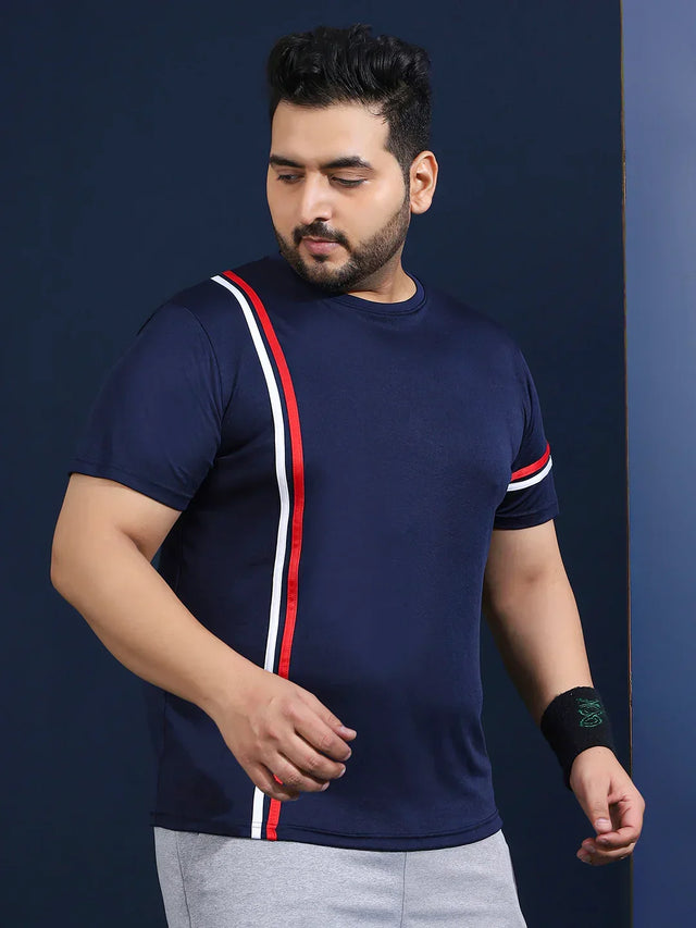 Men Plus Size Thalora-Navy Striped Navy Round Neck Tshirt - bigbanana