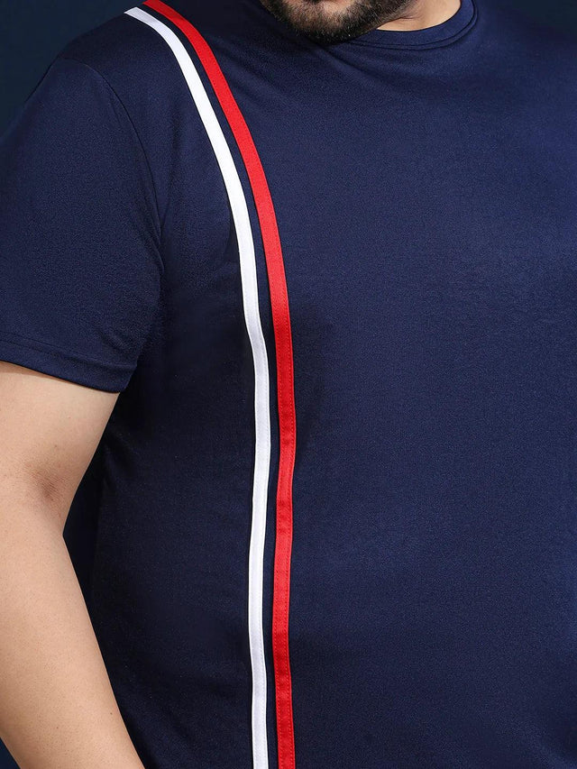 Men Plus Size Thalora-Navy Striped Navy Round Neck Tshirt - bigbanana