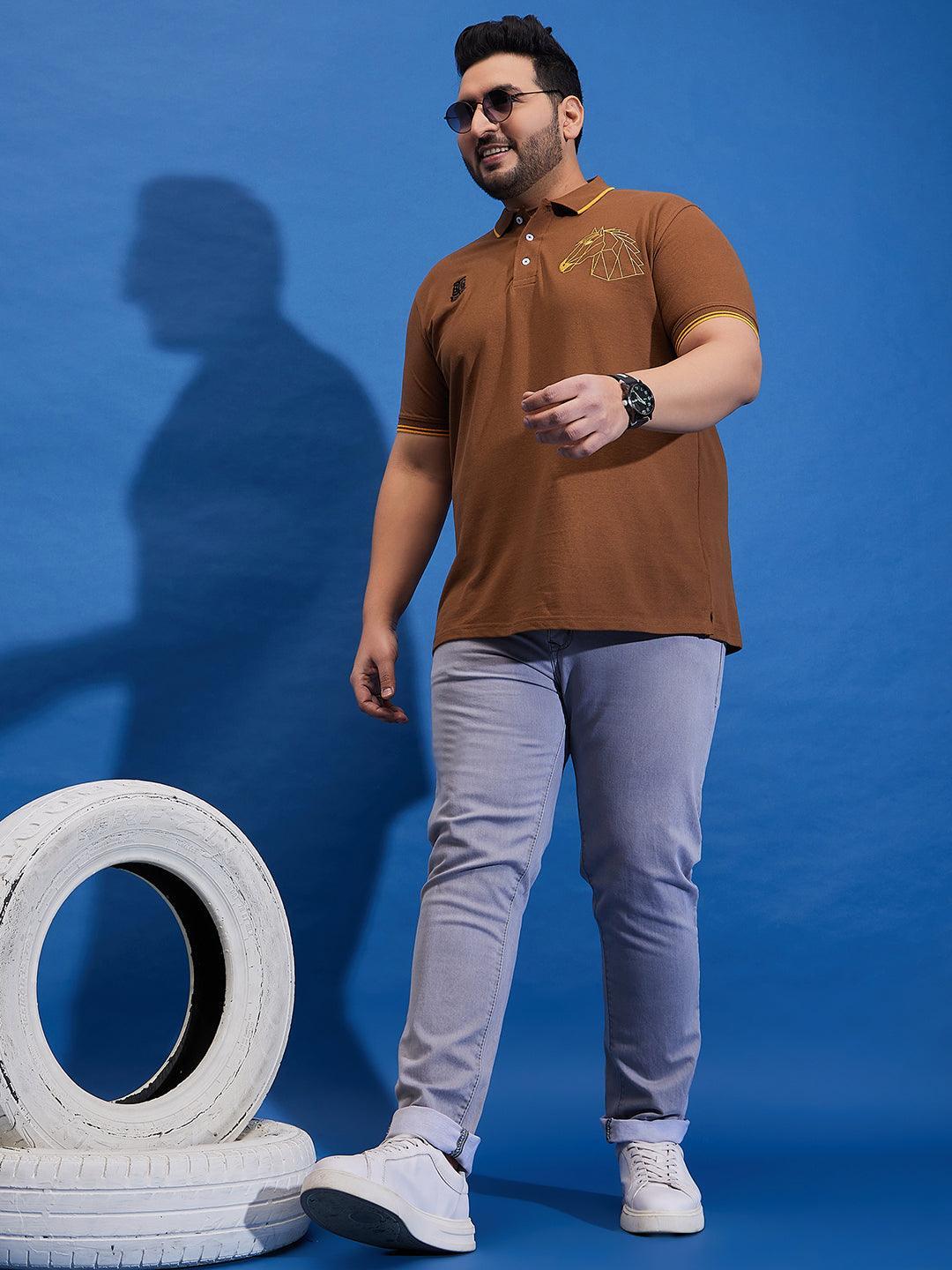 Men Plus Size Thom-Brick Brown Solid Polo Tshirt - bigbanana