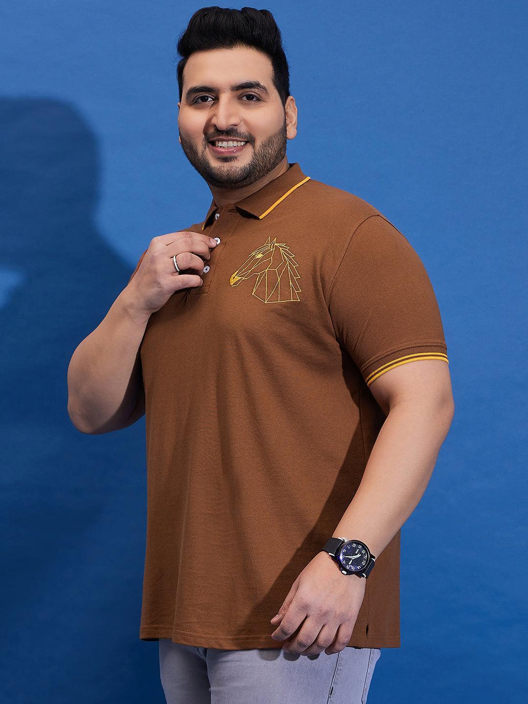 Men Plus Size Thom-Brick Brown Solid Polo Tshirt - bigbanana