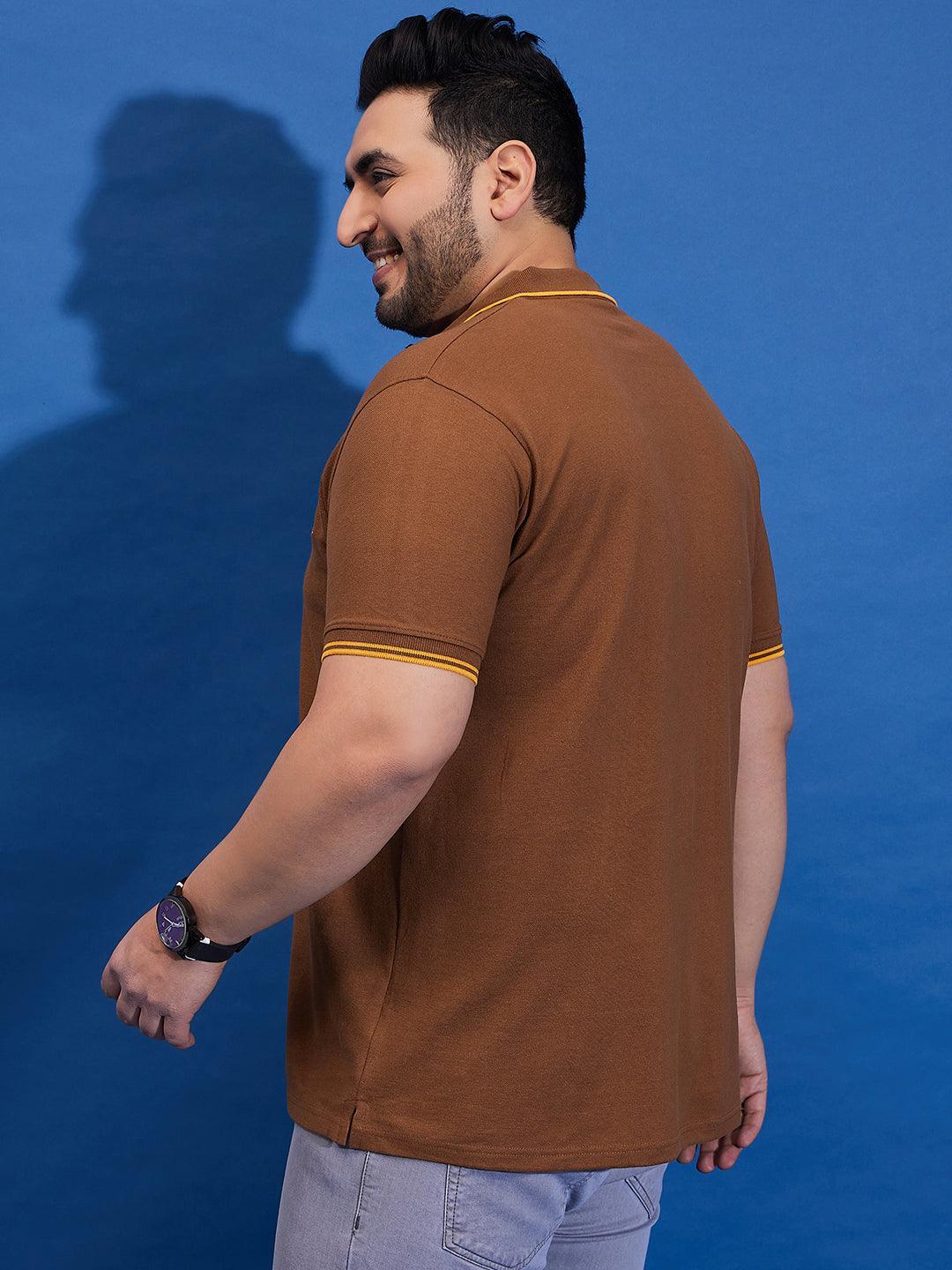 Men Plus Size Thom-Brick Brown Solid Polo Tshirt - bigbanana