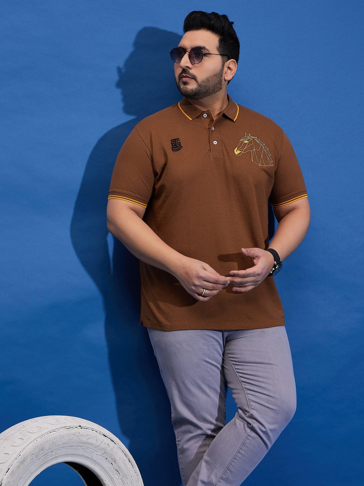 Men Plus Size Thom-Brick Brown Solid Polo Tshirt - bigbanana