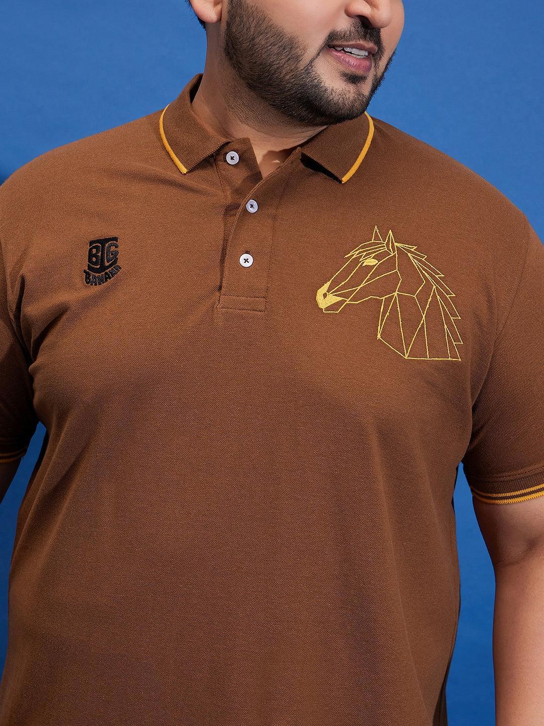 Men Plus Size Thom-Brick Brown Solid Polo Tshirt - bigbanana