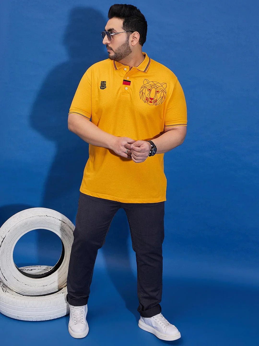 Men Plus Size Thom-Yellow Solid Polo Tshirt - bigbanana