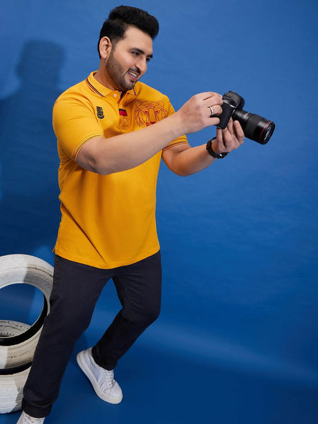 Men Plus Size Thom-Yellow Solid Polo Tshirt - bigbanana