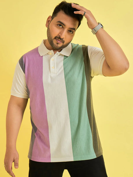 Men Plus Size Tonsorial Multicolor Colorblock Polo T-shirt - bigbanana