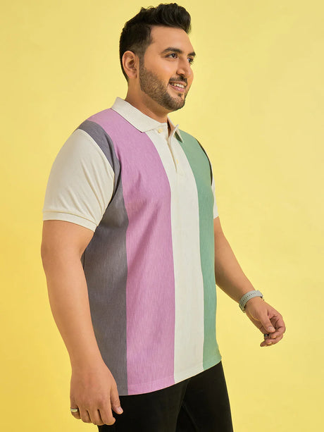 Men Plus Size Tonsorial Multicolor Colorblock Polo T-shirt - bigbanana