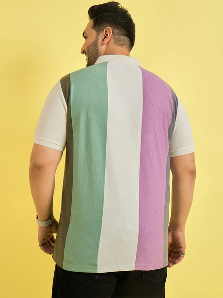 Men Plus Size Tonsorial Multicolor Colorblock Polo T-shirt - bigbanana
