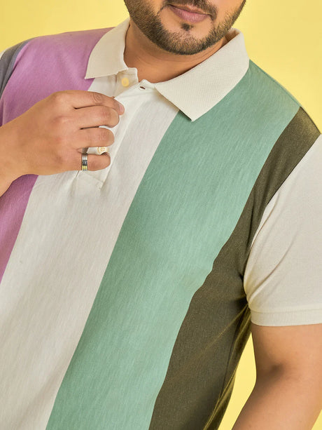 Men Plus Size Tonsorial Multicolor Colorblock Polo T-shirt - bigbanana