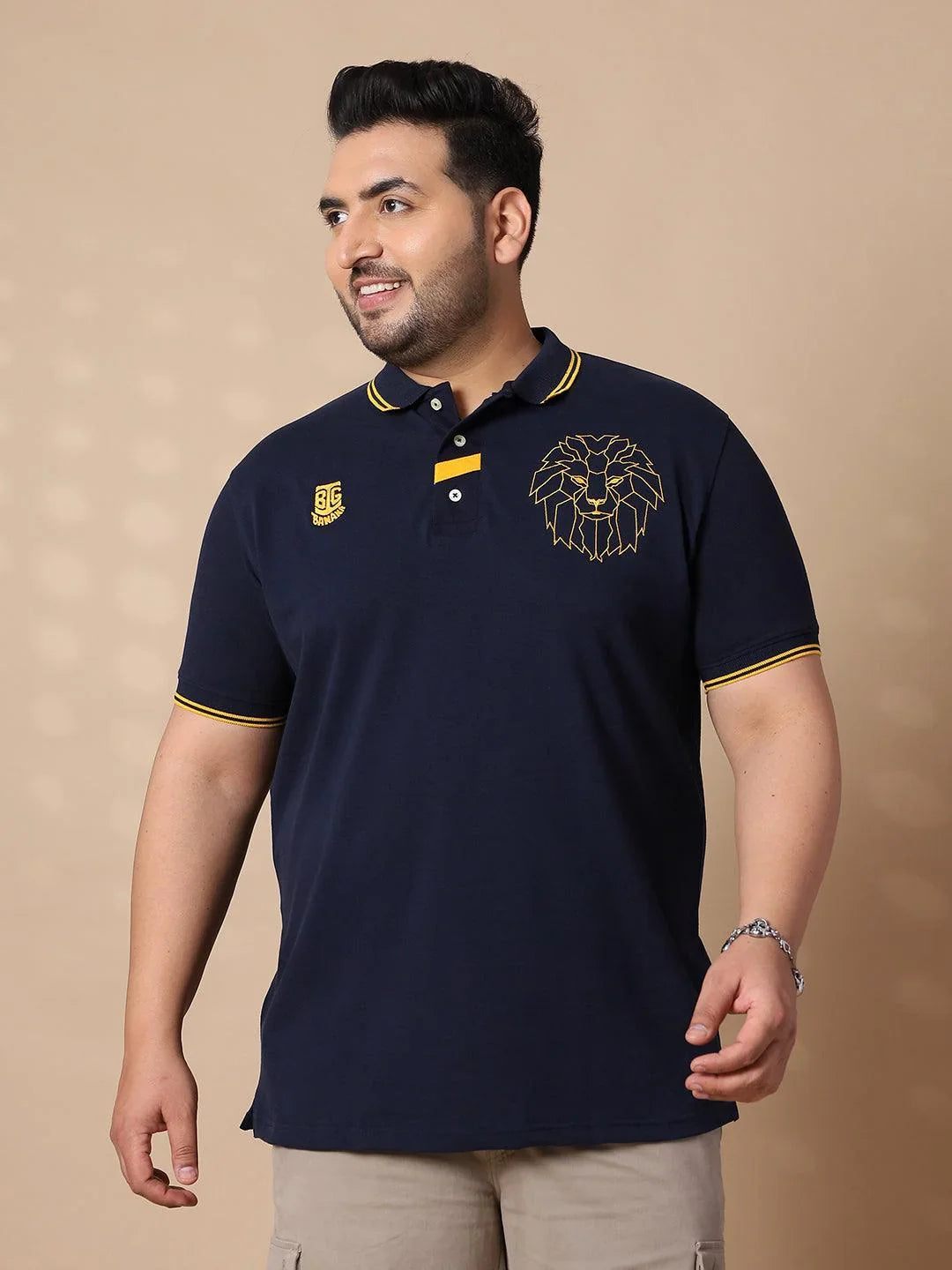 Men Plus Size Thom-Navy Solid Polo Tshirt - bigbanana