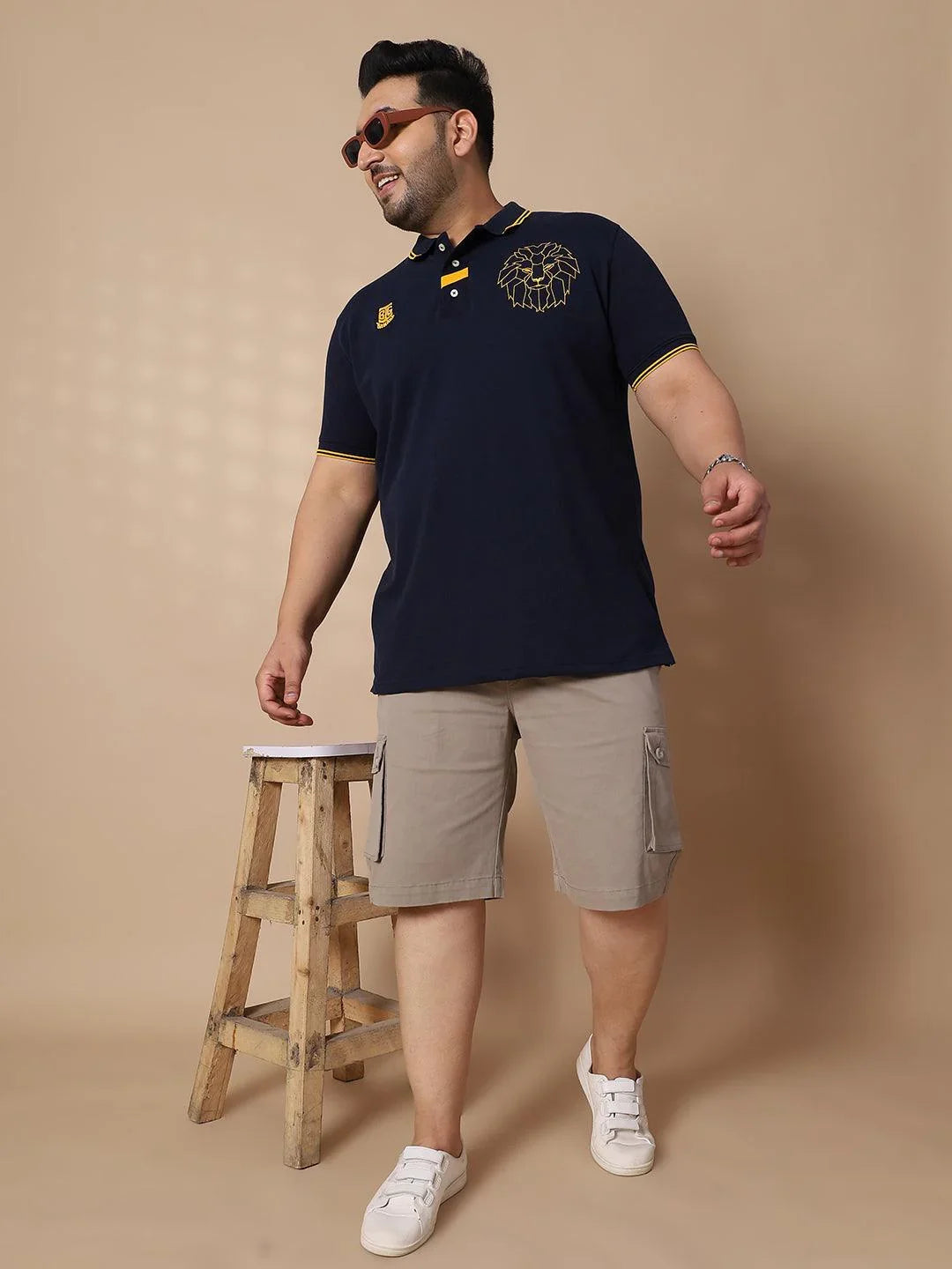 Men Plus Size Thom-Navy Solid Polo Tshirt - bigbanana