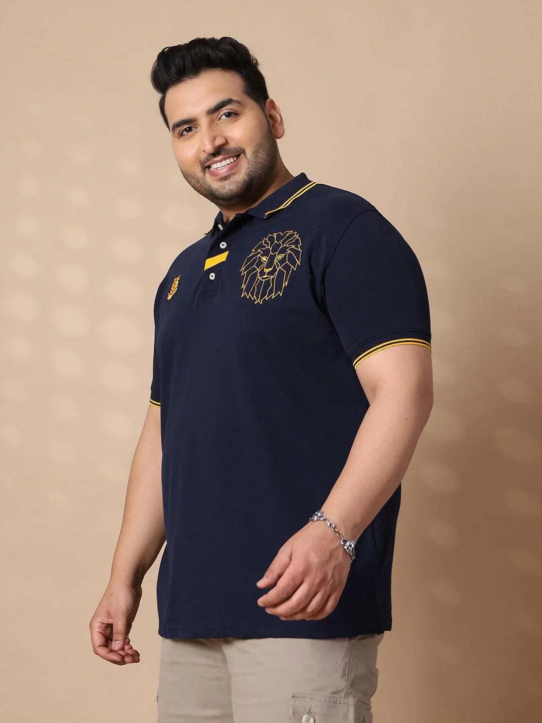 Men Plus Size Thom-Navy Solid Polo Tshirt - bigbanana
