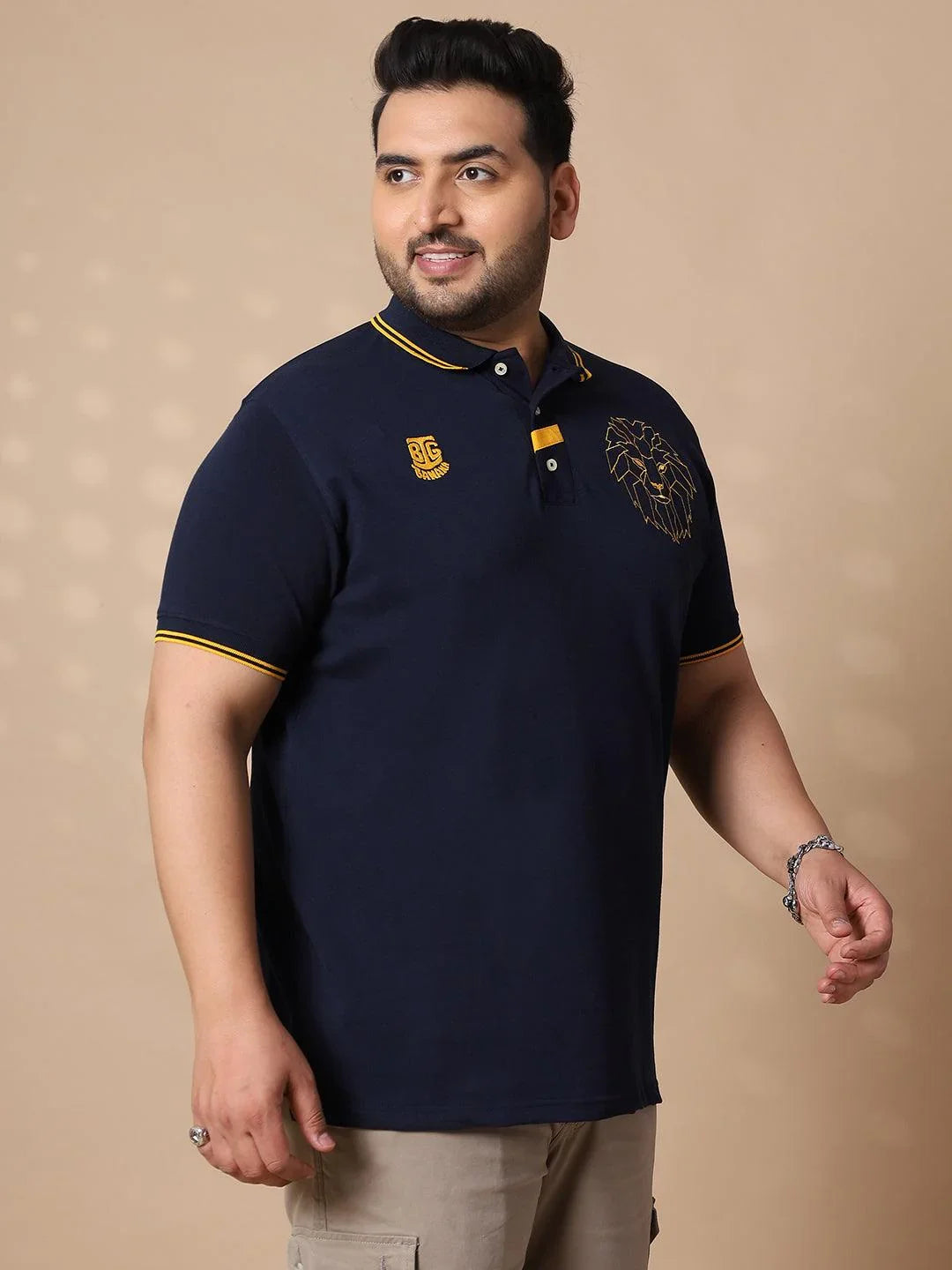 Men Plus Size Thom-Navy Solid Polo Tshirt - bigbanana