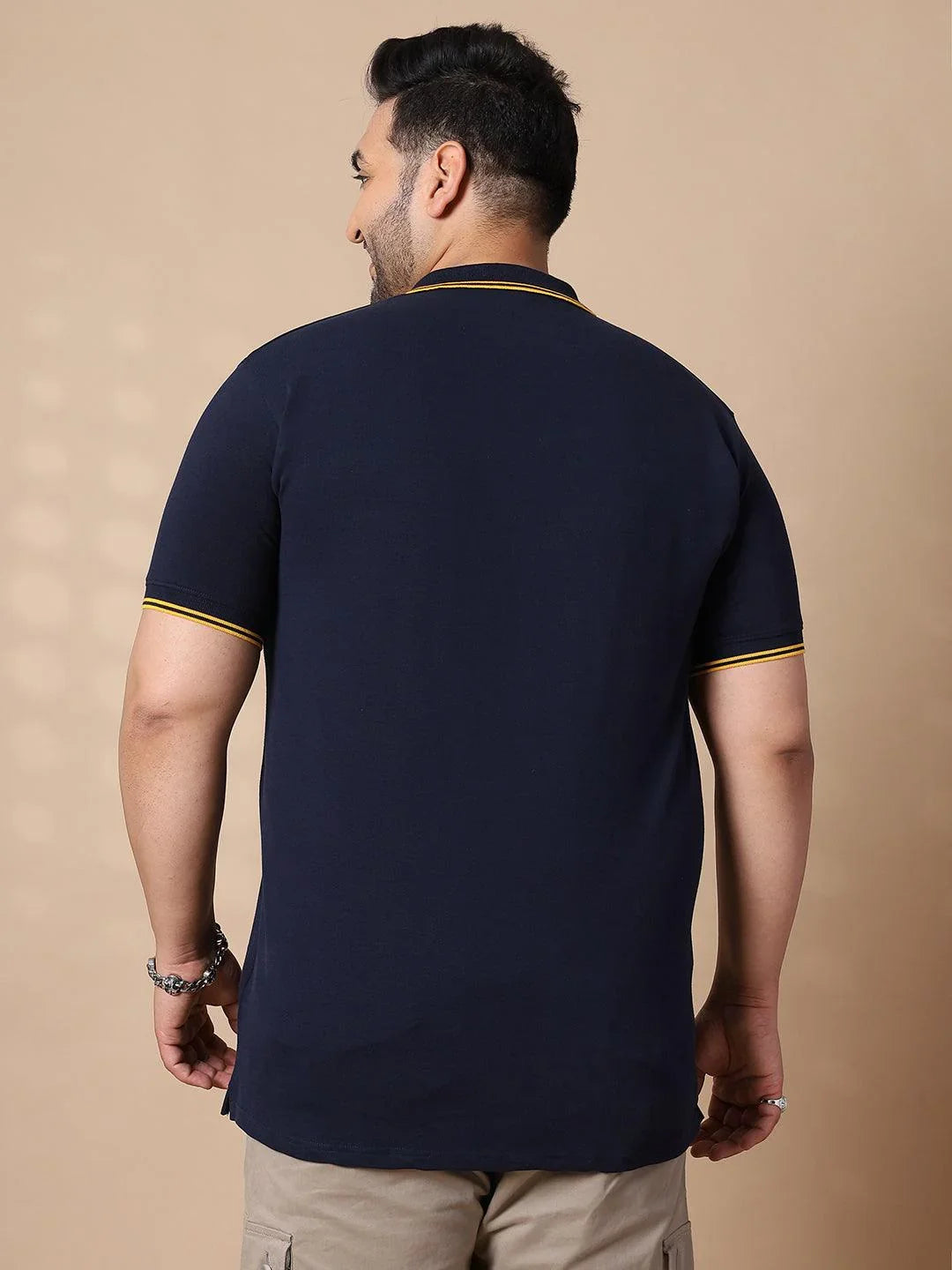 Men Plus Size Thom-Navy Solid Polo Tshirt - bigbanana