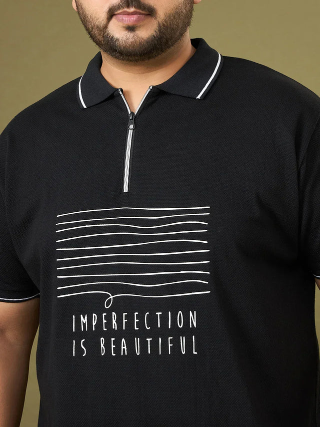Men Plus Size Trace Black Printed Polo Tshirt
