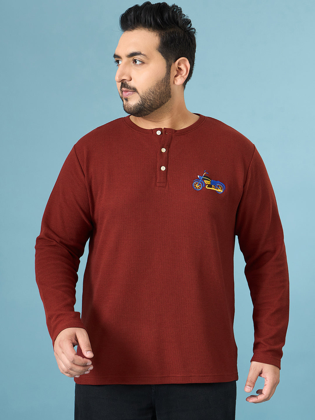Men Plus Size Trail Solid Henley Tshirt