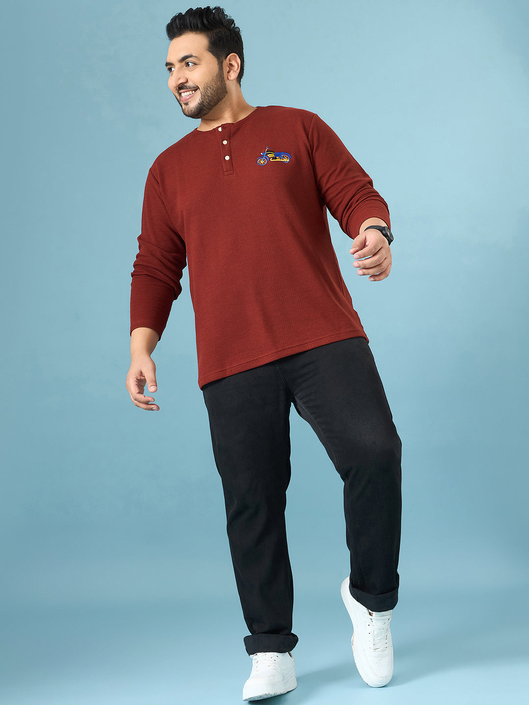Men Plus Size Trail Solid Henley Tshirt